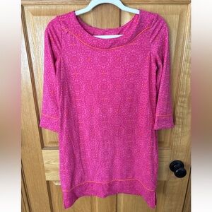 Lands End Womens 3/4 Sleeve Knee Length Dress Size 2-4 XS Pink Floral Mandala